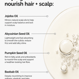 3 In 1 Hair treatment oil with key ingredients labeled on a white background