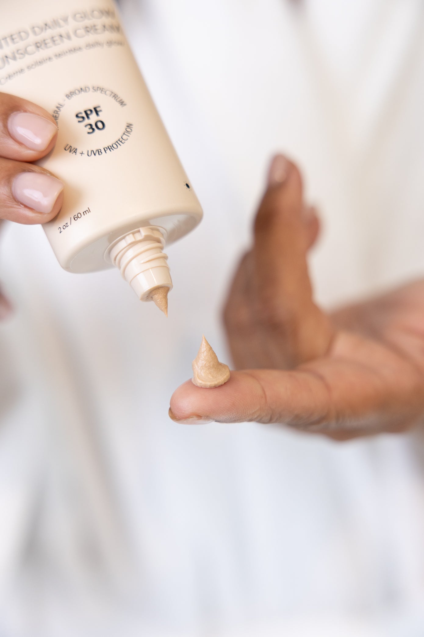 Glow Jar Beauty Tinted Sunscreen Texture on Finger