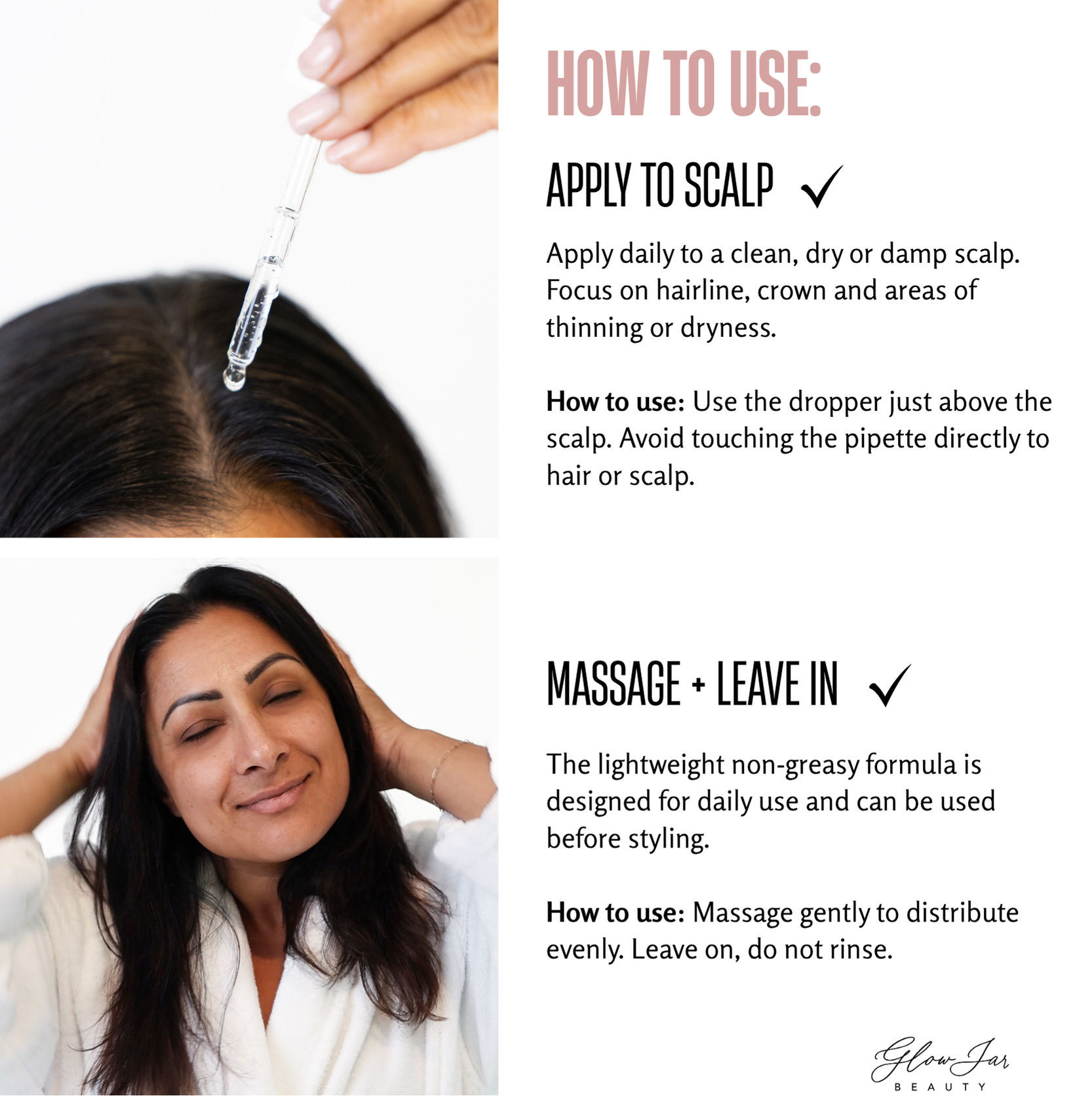 Instructions 'how to use' healthy scalp serum Glow Jar Beauty